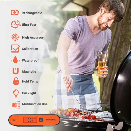 Vista 8 de Inkbird Termómetro de carne de lectura instantánea IHT-1P, termómetro digital impermeable recargable para alimentos con calibración, imán