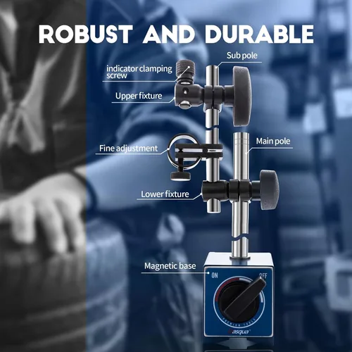 Vista 6 de Dasqua Base magnética 7123-1005 con soporte de base magnética ajustable fina para la mayoría de indicadores de dial, orificio de sujeción de 3/8