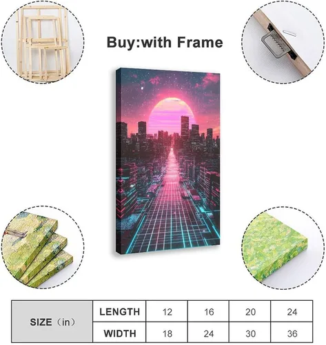 Vista 2 de Synthwave Vaporwave Wall Decor – Neon Pink Blue Retro Futuristic Poster Print Canvas Posters Wall Art Bedroom Office Room Decor Gift