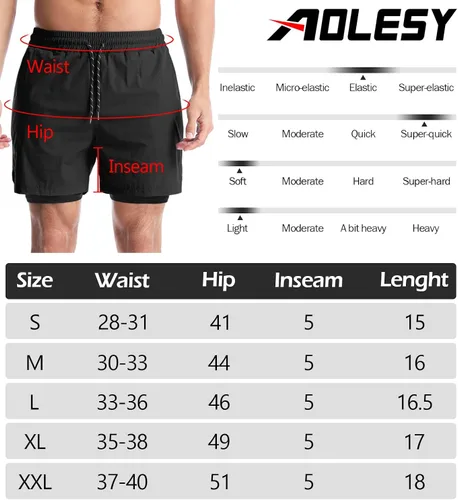 Vista 6 de Aolesy Pantalones cortos de correr 2 en 1 para hombre, pantalones cortos deportivos de entrenamiento para hombre, de secado rápido, ligeros