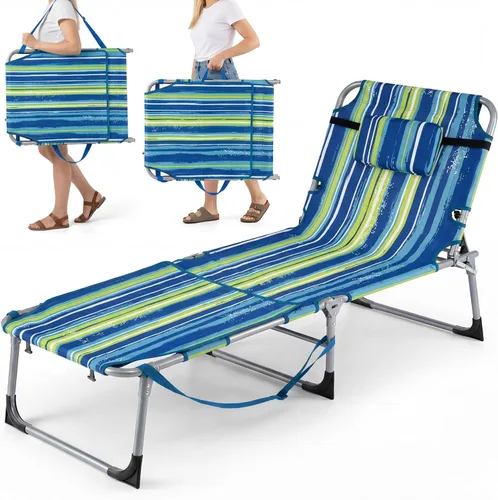 Vista 11 de Giantex Silla bronceadora, silla de playa de 330 libras con 5 posiciones ajustables, agujero para cara y brazo, correa para manos/hombros, almohada
