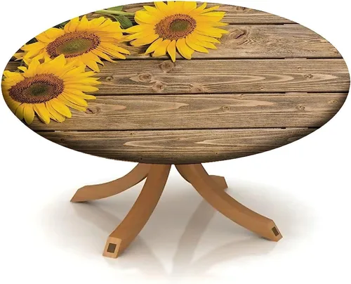 Vista 58 de Mantel redondo ajustable con borde elástico floral azul, mantel con borde elástico de estilo floral pastoral, almohadilla de mesa de poliéster