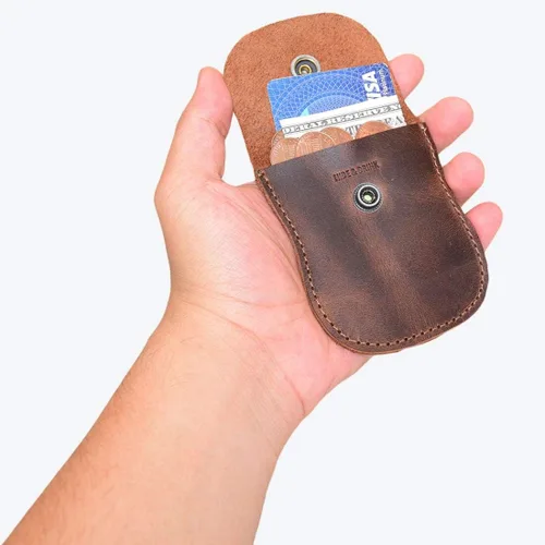 Vista 5 de Hide & Drink, Bolsa de monedas con curvas, estuche de bolsillo para centavos, bolsa rústica, accesorio de viaje, cuero de grano completo, hecho a