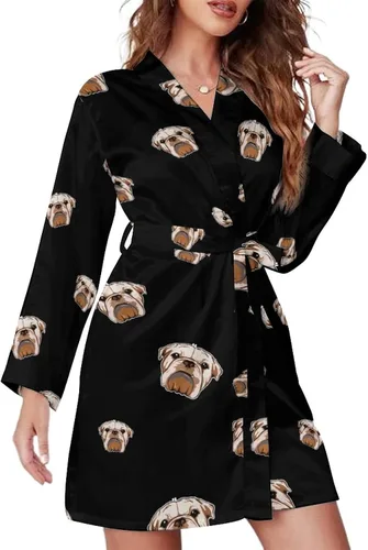 Vista 2 de Lindo Bulldog Inglés Mujeres Kimono Bata Corto Sexy Albornoz Camisón Camisón Ropa de Dormir Ropa de Dormir Ropa