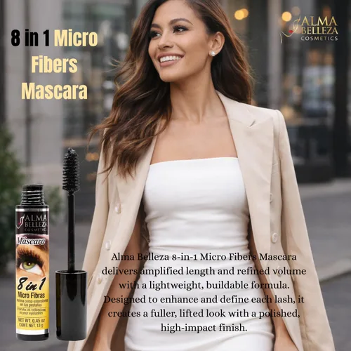 Vista 5 de Máscara de pestañas 8 en 1 con microfibras – Máscara de pestañas voluminizadora y alargadora, define, espesa y extiende las pestañas, maquillaje