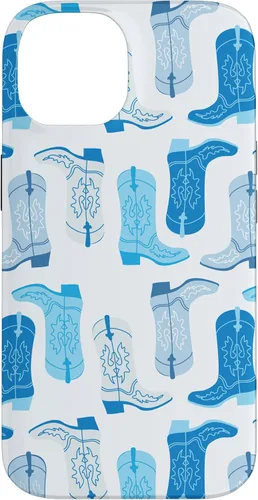 Vista 4 de Cowboy Boot Illustration Preppy Western Pastel Blue and Cyan Case for iPhone 17