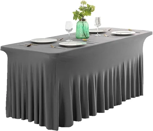 Vista 12 de Falda de mesa de poliéster ajustable de una pieza de elastano, mantel rectangular resistente a las arrugas para eventos de bodas, fiestas