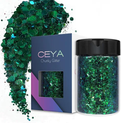 Vista 18 de Ceya Juego de purpurina gruesa de 32 colores, 11.28 onzas/11.29 oz de purpurina para manualidades en polvo mezclado con copos gruesos y finos cada