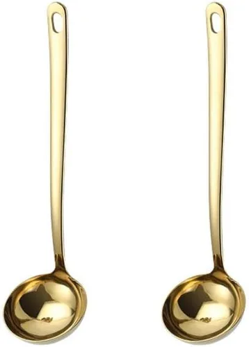 Vista 4 de Paquete de 2 cucharones de sopa negros de acero inoxidable para servir salsa de cocina