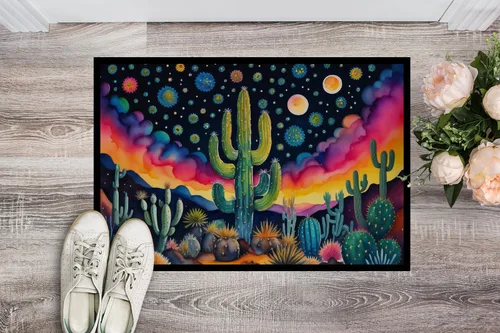 Vista 2 de Caroline's Treasures DAC1455MAT - Felpudo de la reina de la noche con diseño de cactus en color de 18 x 27 pulgadas, tapete para puerta delantera