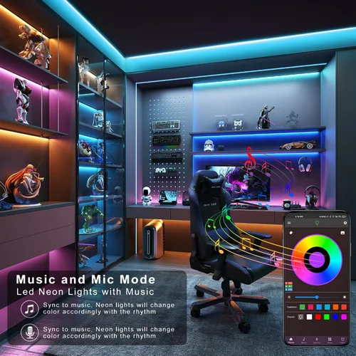 Vista 5 de Ledagic Luces LED RGB de 150 pies para dormitorio, sincronización de música, tira de luces LED RGB con aplicación y control remoto, luces LED