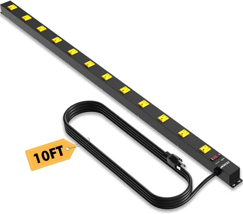 Vista 9 de Regletas de alimentación largas de 12 tomas de corriente amplias con regleta de cable de 4 pies Heavy Duty Industrial Power Strip Surge Protector