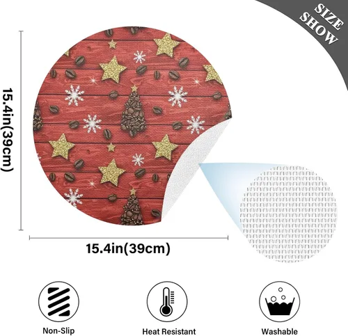 Vista 4 de Christmas Trees Planket Red PVC Plate Mat, Non Slip Placemats Heat Resistant for Kitchen one sizex4