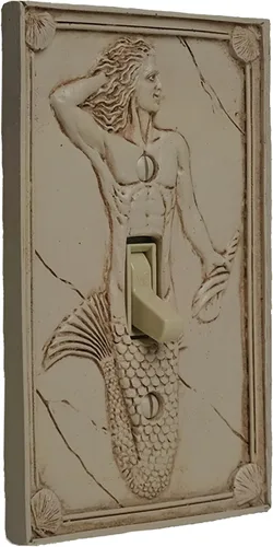 Vista 5 de Merman - Cubierta para interruptor de luz esculpida 3D, cubierta de placa de interruptor de pared de poliresina, decoración de pared Merman