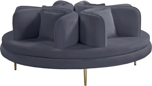 Vista 8 de Pemberly Row Sofá Roundabout negro contemporáneo de terciopelo con patas de hierro en negro