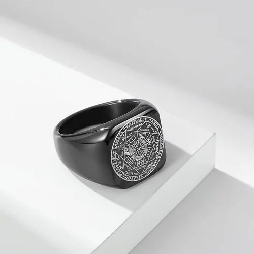 Vista 3 de Sellos de los siete arcángeles anillos de Cabalá de Salomón anillo hexagonal de acero inoxidable triángulo de estrella de David anillo de amuleto