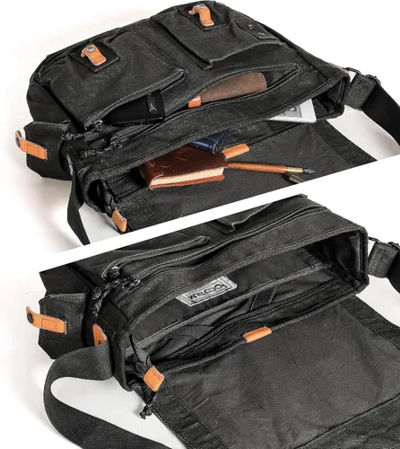 Vista 5 de Gootium Bolsa de mensajero de lona – Bolso de hombro vintage de 16 pulgadas para laptop, estilo mensajero, bolsa de trabajo para campus