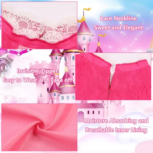 Vista 5 de Disfraz de princesa melocotón para niñas, disfraces de Halloween, súper hermanos, cosplay, cumpleaños, con accesorios de corona