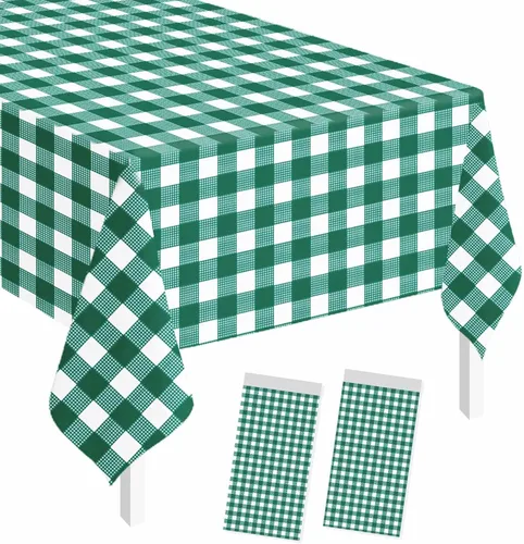 Vista 26 de SietDESEO - Paquete de 2 manteles a cuadros azul y blanco, 54 x 108 pulgadas, mantel premium desechable de plástico para picnic, diseño gingham