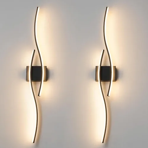 Vista 14 de Daunton Moderno juego de 2 apliques de pared cableados, luz LED negra con control remoto, luz de pared LED regulable RC para interiores, decoración