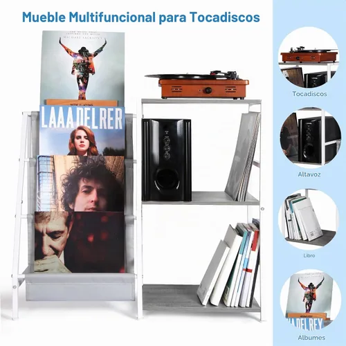 Vista 5 de HYCFYJR Soporte para reproductor de discos de vinilo, almacenamiento de discos de vinilo de 3 niveles, soporte para tocadiscos con soporte Now