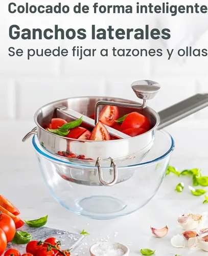 Vista 6 de Molinillo de Alimentos de Acero Inoxidable con 4 Discos Mejorado – Diseño Rotatorio Ergonómico para Salsa de Tomate, Puré de Manzana, Comida