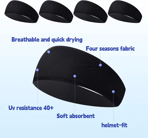 Vista 5 de Inscool 5 diademas deportivas para hombres y mujeres, para hombre, absorbe la humedad, banda para el sudor para béisbol, gimnasio, ciclismo