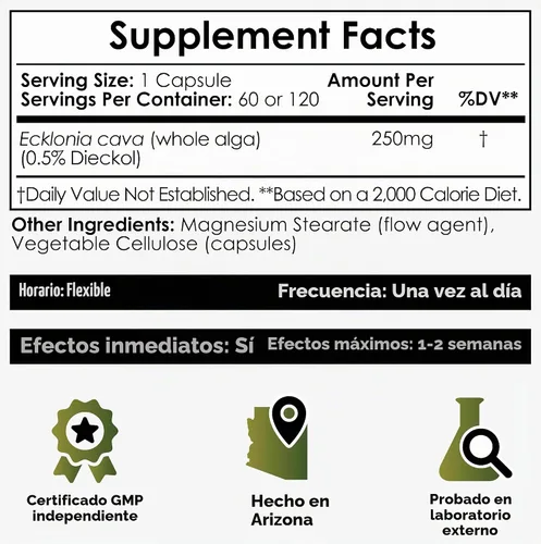 Vista 2 de Nootropics Depot Cápsulas de cava Ecklonia 250mg 0.5% Dieckol Algas marinas 60