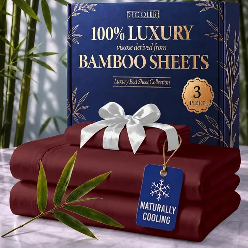 Vista 29 de DECOLURE Sábanas 100% Viscosa Derivada de Bambú Tamaño Individual - Sábanas de Lujo de 3 Piezas Naturalmente Refrescantes, Juego de Cama Ultra Suave