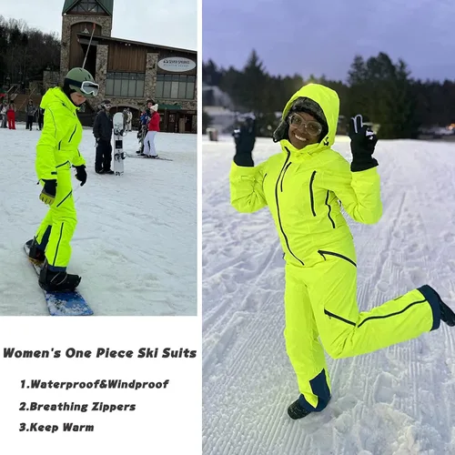 Vista 5 de Traje de esquí de una pieza para mujer, resistente al viento, impermeable, cálido, transpirable, desmontable, para deportes de nieve
