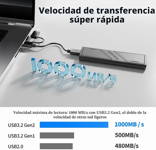 Vista 2 de Ediloca Disco duro externo EP1000 de 1 TB, SSD portátil, unidades de estado sólido externas de hasta 1000 MB/s de lectura, expansión
