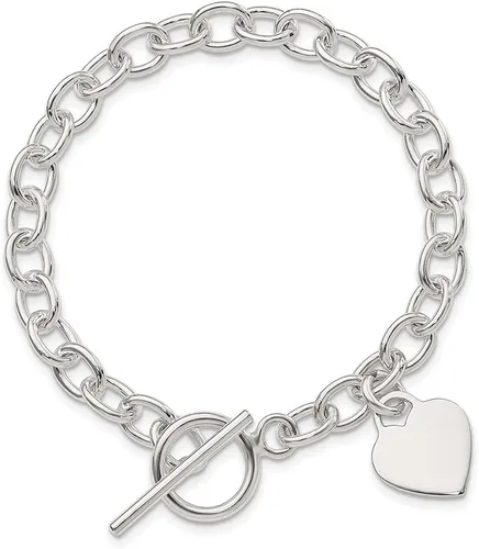 Vista 4 de Jewels By Lux Pulsera de plata de ley 925 personalizada con dije de corazón colgante para hombres o mujeres, longitud 7.25 pulgadas ancho 0.551 in