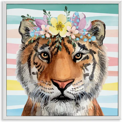 Vista 22 de Elegante corona floral de primavera de jirafa, impresión giclée enmarcada de 12 x 12 pulgadas