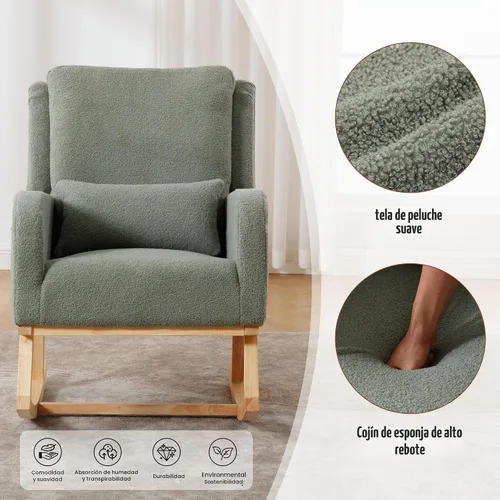 Vista 4 de HCHAIRH Mecedora para cuarto de bebé, silla mecedora para amamantar, con respaldo alto, tapizada, moderna, con acento, para sala de estar Verde