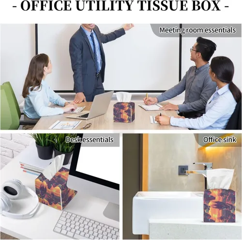 Vista 7 de Leather Tissue Box Cover Square - Cyber Retro Western Cowboy Print Tissue Box Holder Paper Case, Organizer Dispenser for Modern Home &