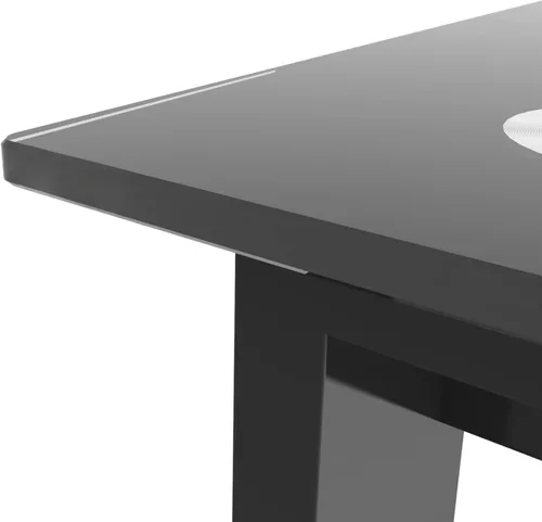 Vista 6 de Mesa de comedor rectangular de vidrio templado con patas de metal, color negro, 52 x 27.6 pulgadas x 29.5 pulgadas de alto
