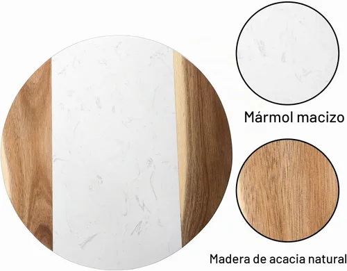 Vista 4 de Okllen Tabla de queso de mármol de 12 pulgadas y tabla de servir de madera de acacia, bandeja redonda de mármol hecha a mano para queso, embutidos