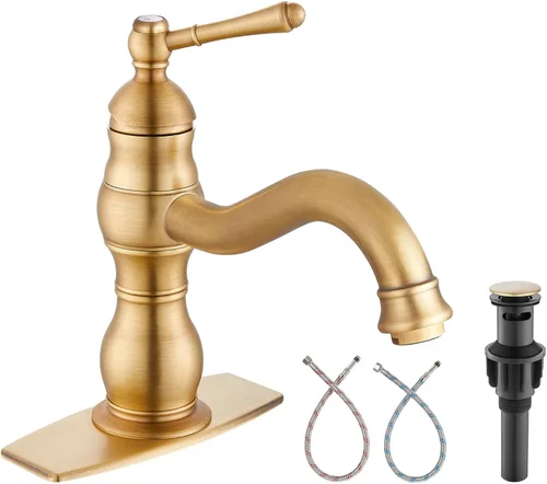 Vista 14 de Heyalan - Grifo para lavabo de baño, alcance de boquilla corta, 5.51 pulgadas, latón antiguo