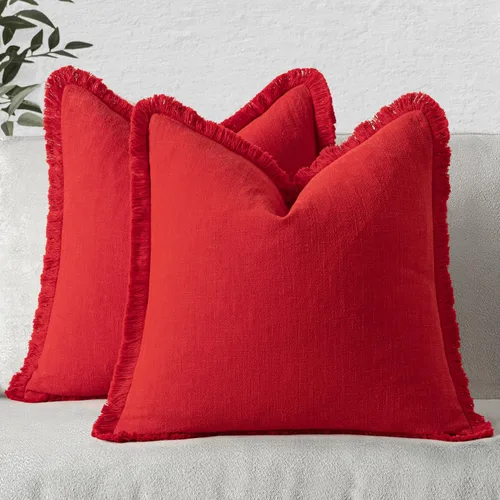 Vista 34 de MIULEE Juego de 2 fundas de almohada decorativas de lino neutro con flecos, fundas de cojín de estilo bohemio con borlas para sofá, cama, sala