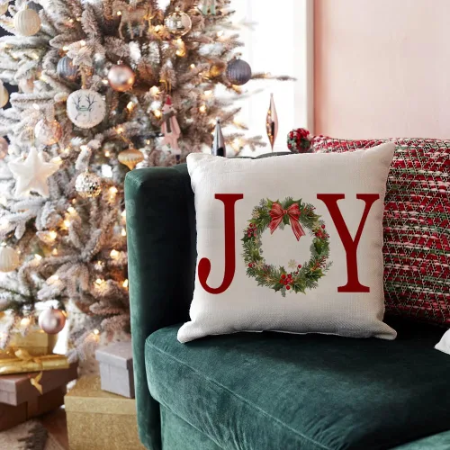 Vista 4 de Christmas Pillow Covers 16x16 Inch,Joy Wreath Xmas for Winter Holiday Couch