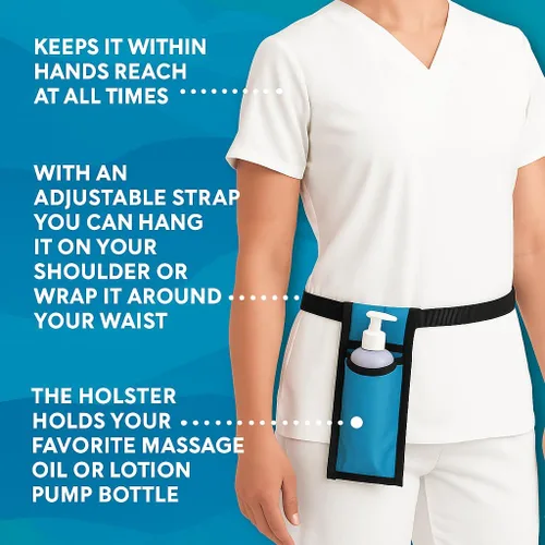 Vista 2 de Royal Massage Funda para botella de aceite con correa ajustable, cintura o bolsa de hombro manos libres para terapeutas, se adapta a la mayoría