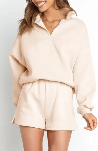 Vista 3 de AUTOMET Conjunto de 2 piezas de gran tamaño para mujer, sudadera a juego con media cremallera