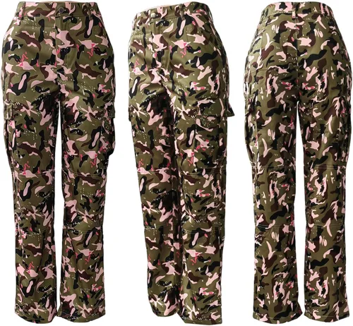 Vista 2 de Famnbro Camo Pants Women Mid Waist Straight Leg Baggy Camouflage Cargo Pants Streetwear Trousers