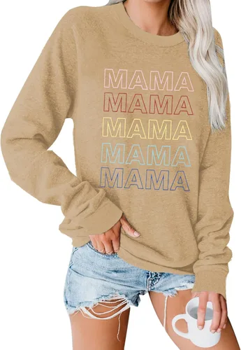 Vista 6 de Sudadera para mujer con divertido estampado de letras, blusa informal de manga larga para otoño