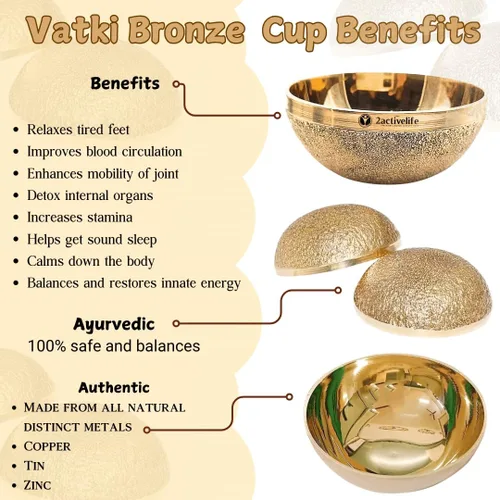 Vista 4 de Kansa Vatki Tazón de bronce Kansa Natural Vatki Ayurvedic Detox Masajeador de pies Relajación y Limpieza Profunda Técnica Antigua India Paquete