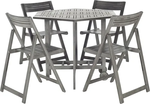 Vista 4 de SAFAVIEH Kerman - Juego de comedor plegable de 5 piezas de madera de acacia lavada blanca con mesa plegable y 4 sillas de director (PAT7000A)