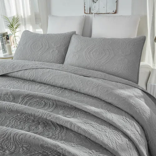 Vista 10 de Brandream juego de cama de lujo de 3 piezas, color blanco, de gran tamaño, juego de edredón, tamaño queen