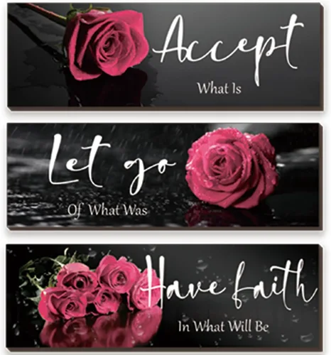 Vista 11 de ZINYAZHE 3 Piezas de Decoración de Pared en Blanco y Negro, Arte de Pared Inspirador de Flores de Madera, Rosas Blancas para Baño, con Frases Rosa