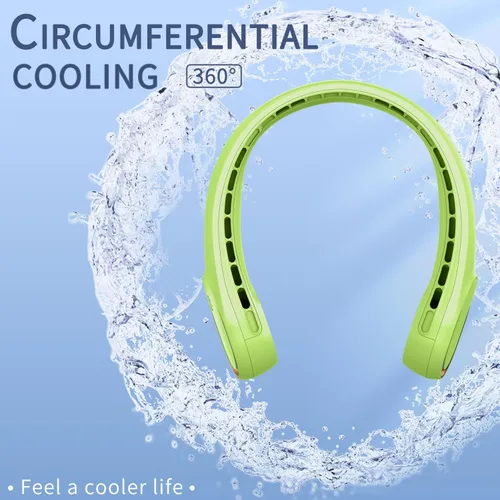 Vista 5 de FrSara Ventilador de cuello portátil sin aspas, 5200 mAh, 3 velocidades, viento envolvente de 360°, ultra silencioso, recargable por USB, ventilador