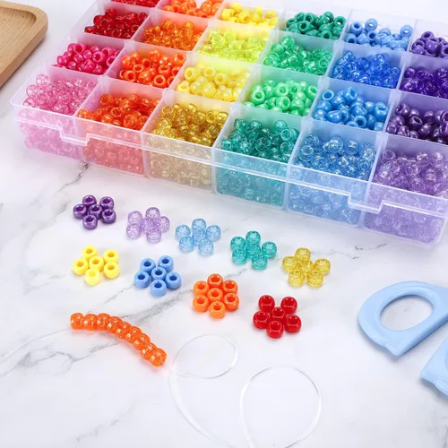 Vista 4 de Quefe 2880pcs 24 Colores 0.236x0.354 in Pony Beads Bulk para Pulseras